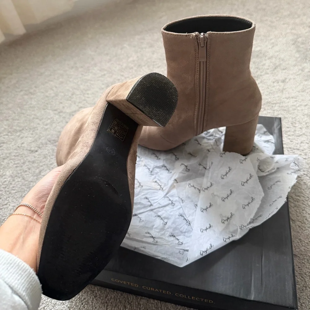 My Generation Taupe Suede High Heel Mid-Calf Boots - 6.5 - Picture 9 of 9